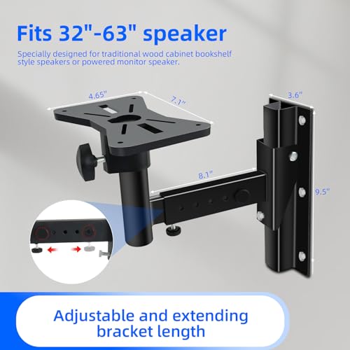 Yaeccc Pair of Speaker Wall Mounts, Universal Bookshelf Speaker Mounting Bracket,66 Lbs Capacity, Black