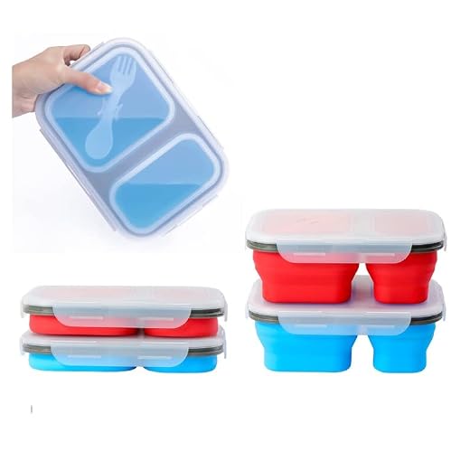 ECOBERI Collapsible Bento Box, Lunch Box 2 Compartment, Premium Silicone, BPA Free, Airtight Snap-Top Lid, Microwave and Dishwasher Safe, Set of 2