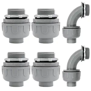 Wocloer 2 Inch PVC Flexible Conduit Connectors, 6 Pack - Straight & 90 Degree, Non-Metallic, Liquid Tight, Grey