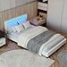 Produktbild Juskys Polsterbett 120x200 cm  Bett Paris mit LED Beleuchtung, Lattenrost & Kopfteil, modernes Doppelbett aus Kunstleder & Holz  Weiß