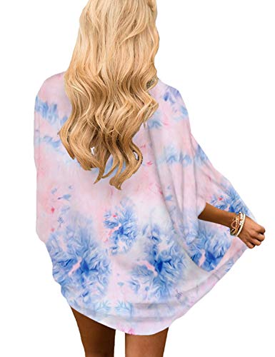 Chunoy Women Floral Print Lightweight Chiffon Kimono Cardigan Short Sleeve Loose Beach Wear Cover Up Blouse Top3