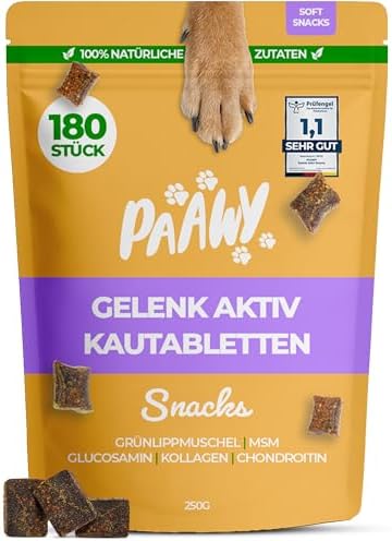 Gelenktabletten für Hunde von Paawy - Test SEHR GUT deutsche Marke - als Snacks mit Grünlippmuschel, MSM, Glucosamin, Chondroitin - sehr hohe Akzeptanz, natürlich, laborgeprüft - 1