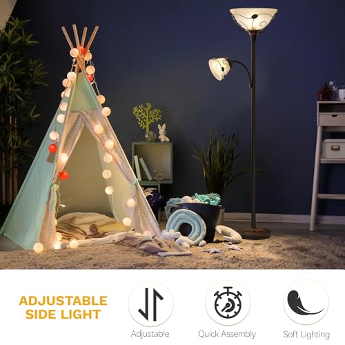 DWVO Torchiere Floor Lamp with Sidelight for Reading Home Decor, 71" Floor Lamp with Glass Shade for Bedroom, Living Room Office (Bulbs not Included)