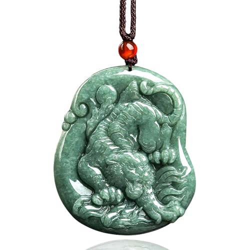 Hand-Carved Tiger Natural Jade Pendant Necklace for Men Women, Zodiac Stone Amulet Jewelry Accessories Necklace for Gifts