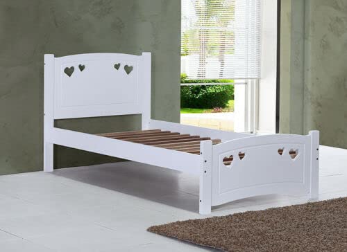 Selsie Sleep Madeline White Heart Shaped Wooden 3ft Single Toddler bed frames bedroom furniture for Kids Children's or Guest Bed Sweet & simple featuring a wooden slatted base kids bed