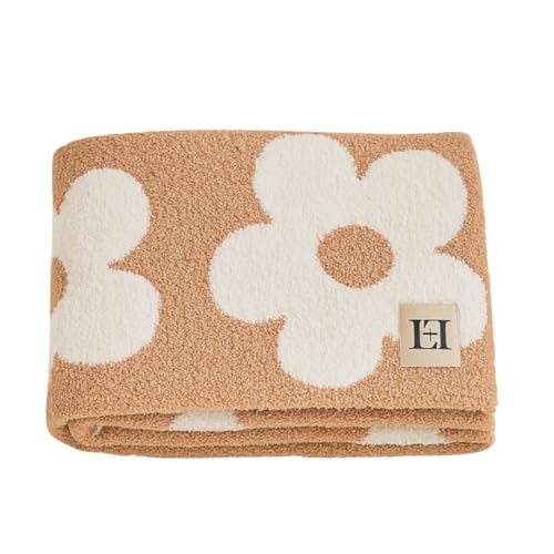Image of L+L USA Retro Daisy Flower Baby Blanket 28 inchx40 inch - DreamSoft Throw for Crib, Stroller or Car Seat - Soft Blanket /Newborn Nursery Gift Essential for Toddler, Infant, Kids, Boys & Girls (Cafe /White)