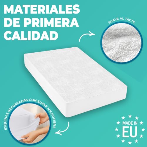 Protector Colchón 60x120 cm Funda Colchón Impermeable de Algodón Sábana Impermeable Protectora para Cuna Cubre Colchón Transpirable Cover Hipoalergénico Antiácaros Antibact. Lavable a Máquina - Imagen 3
