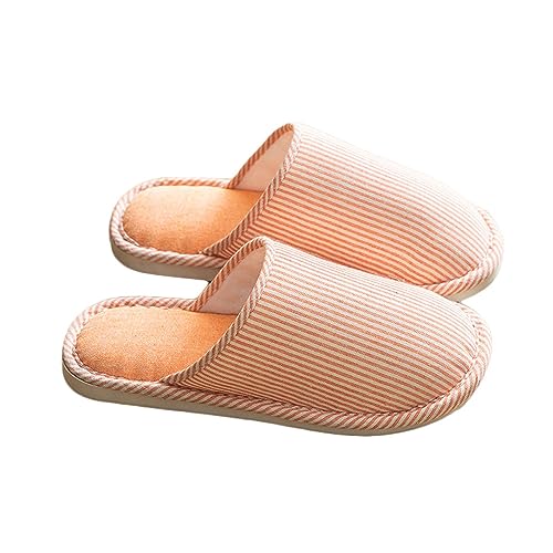Image of JadeRich Unisex Striped Cotton Slippers Non-Slip Soft Breathable Comfy House Shoes for Women Men
