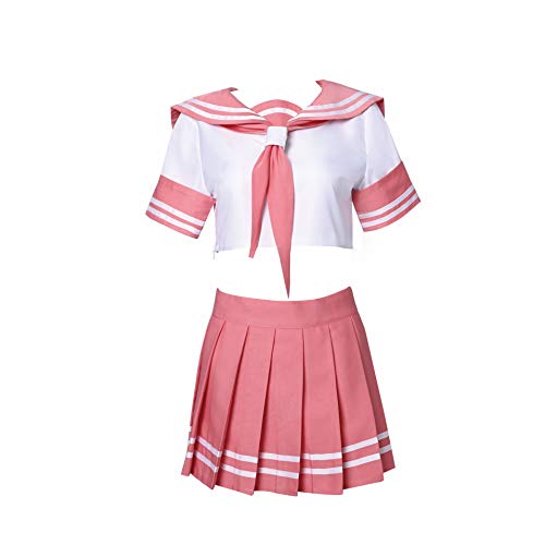 SBluuCosplay Anime Pink Cosplay School Uniform Pink Sailor Dress Costume with Socks...