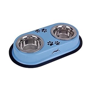 PETS EMPIRE Food Bowls Feeder for Dog & Cat Double Diner Stainless Steel Pet Bowl Anti Slip Mat 2 X 200 ML-Color May…