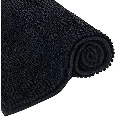 MIULEE Badematte Chenille Badteppich Badezimmerteppich rutschfest Waschbar Teppich Duschvorleger Badvorleger Duschmatte Bettvorleger Fussmatte Badezimmer Wohnzimmer Schlafzimmer 50x80 cm Schwarz Cover