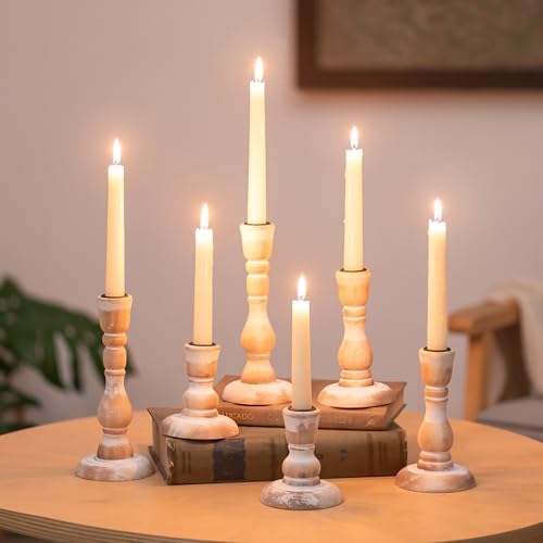NUPTIO Rustic Candlestick Holders for Decor: Set of 6 Wood Taper ...