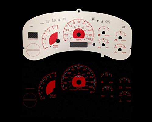 High performance parts White/Red Custom Indiglo Reverse Instrument Cluster Panel Dash Glow Gauges Face Replacement Kit for 99-02 Silverado Full Size Pickup Truck High performance parts White/Red Custom Indiglo Reverse Instrument Cluster Panel Dash Glow Gauges Face Replacement Kit for 99-02 Silverado Full Size Pickup Truck