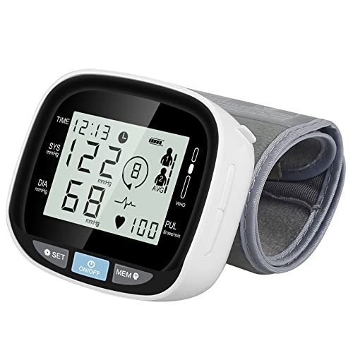 Blood Pressure Machine, Large Adjustable Wrist High Blood Pressure BP Monitors Cuff, Automatic Accurate Digital Portable LCD Screen Irregular Heartbeat Monitor with Intelligent Voice & 99x2 Reading
