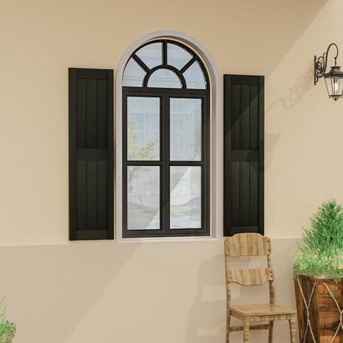 Ortus Collective Exterior Window Shutters - Weather-Resistant Polypropylene, Easy DIY Install - Rustic Panel Shutters for Windows Outside, Vinyl, Brick, 14.5"W*25" H, Black