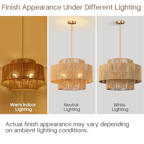Image of 24'' Boho Rattan Chandelier, 4-Light Hand-Woven Wicker Pendant Lamp, Rustic Modern Ceiling Light Fixture for Dining Room, Kitchen Island, Living Room, Bedroom, Foyer, Entryway, Over Table
