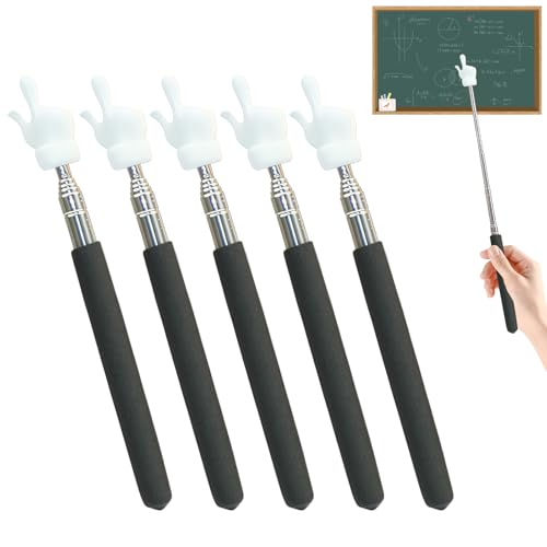 5Pcs Telescopic Teachers Pointer, Extendable Hand Pointer Finger Pointer Stick, Mini Retractable Classroom Pointer for Elementary School Kindergarten Teacher,Classroom Supplies (Black)