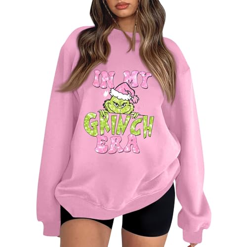 Grinch Weihnachtspullover Damen Kostüm Langarmshirts Für Norweger Pullover Herbst Christmas Sweater Weihnachtsbluse Rentier Hässliche Langarmshirt...