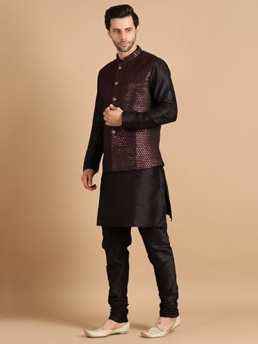 Image of men's Silk Blend Kurta Pejama & Waistcot Set