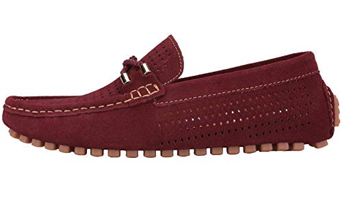 JIONS Mens Loafers Slip On Driving Hollow Out Suede Moccasins Flats Boat Shoes Slip-ons Driver C- Burgundy 10 D(M) US/CN 44 - Thumbnail 5