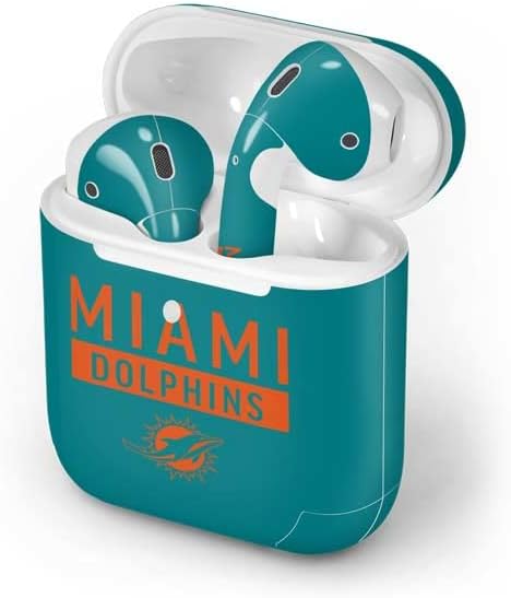 Miniatura 4 de Skinit Calcomanía de audio compatible con Apple AirPods con funda de carga inalámbrica, diseño oficial de la serie Miami Dolphins Teal Performance