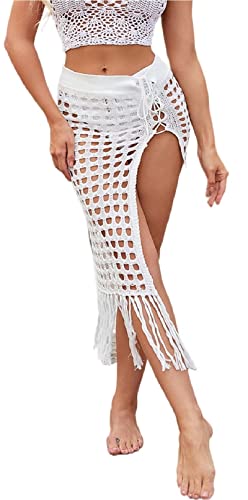 Women Sexy Hollow Out Mesh Tassle Skirts Beach Cover Up Summer Fish Net Swimsuit Wrap Sheer Maxi Sarong Swimwear2