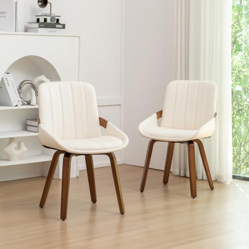 Mid Century Modern Dining Chairs Beige Accent Leather Kitchen Chairs,4PCS - Image 4