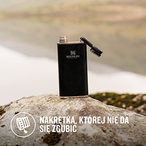 Stanley Classic Wide Mouth Flask 0.23L Matte Black With Never-Lose Cap - Piersiówka Ze Stali Nierdzewnej Z Szerokim Otworem Do Łatwego Napełniania I Nalewania - Bez BPA