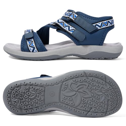 Zelaprox Women Comfortable Walking Sandals with Arch Support Hiking Sandals Casual Summer Athletic Sandals for Outdoor with 3 Adjustable Hook and Loop Strap2