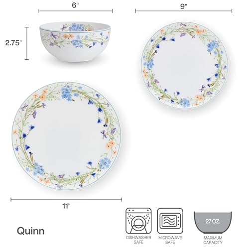 Mikasa 5315370 Quinn Lightweight Bone China 12 Piece Dinnerware Plate Bowl Set thumb #2