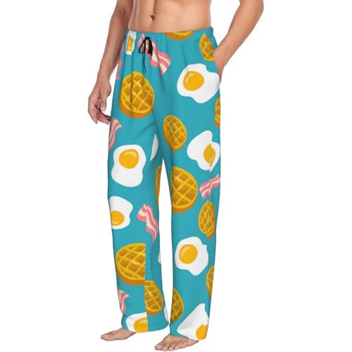 Waffle Poached Eggs Bacon Mens Pj Pants,Soft Men Lounge Pants,Mens Pajama Pants Bottoms,Sleep Pants For Men