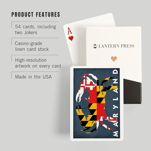 Lantern Press Maryland, Crab Flag, 52 naipes poker miniatura 3