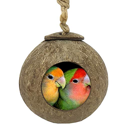 TIHOOD Coconut Bird Nest,Natural Coconut Shell Bird Nest House Hut Cage for Pet
