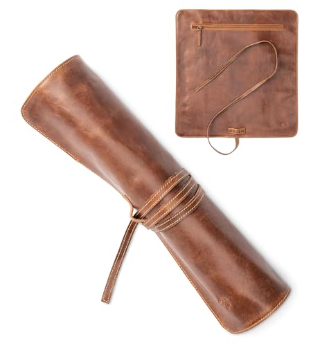 Angus Stoke Messertasche Leder für Köche | Premium Kochmesserrolle groß | Messer Tasche für Kochmesser mit extra Fach & Reißverschluss |...