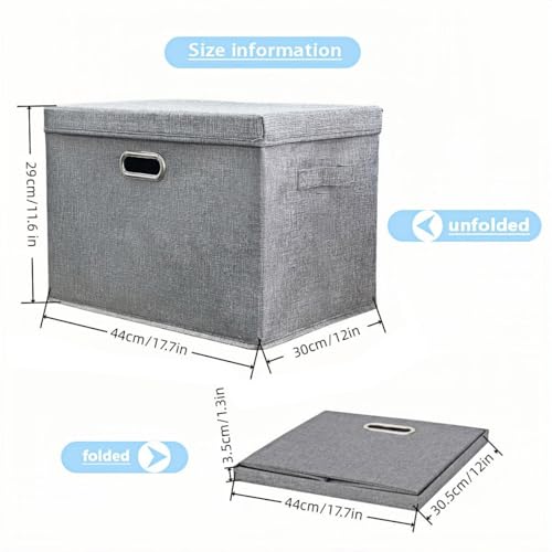 Storage Boxes with Lids Fabric, 38 L Collapsible Grey Large Stackable Cube Storage Box, Bedroom Foldable Wardrobe Shelves Organiser Decorative Baskets are used to Store Clothes Small Toys Keepsake