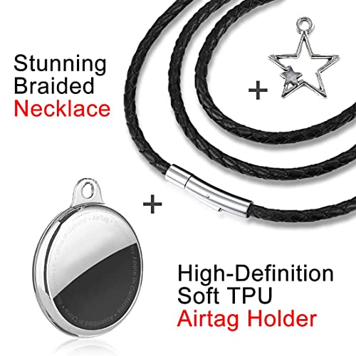 Dtylean Airtag Necklace For Kids - Never Lose Your Children - Sliver Soft Tpu Air Tag Holder With 20 Inch Black Leather Necklace Cord With Clasp (Sliver/Black) (Sliver/Black) #TOP4