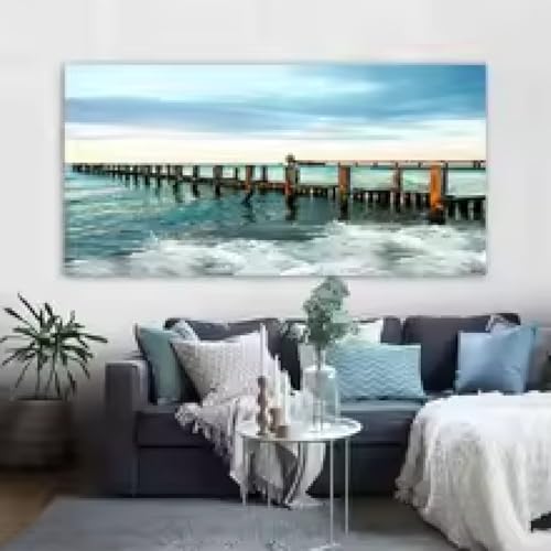 Toile pont en bois de mer grand format avec cadre élégant