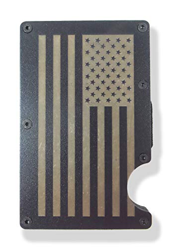 Morale Tags American Flag Engraved Metal RFID Blocking Tactical Minimalist Wallet w/Money Clip Patriotic