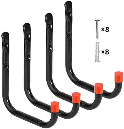 AlysontechHeavy Duty Garage Storage Utility Hooks Wall Mounted Tools Hangers Organizer (4 Pcs Black 7.1" Large J hook)