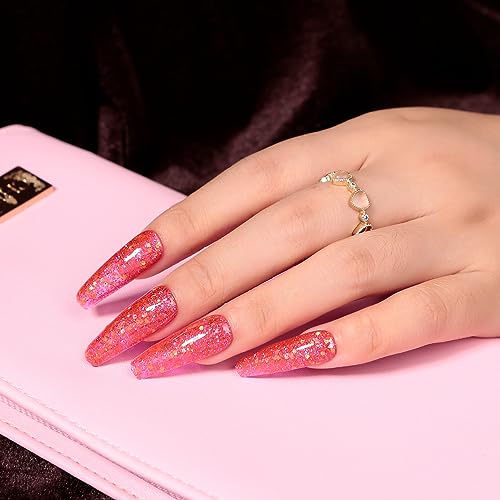 Maychao 15Ml Rose Pink Glitter Gel Nail Polish 1Pc Sparkle Pink Glitter Gel Polish Soak Off Uv Led Nail Polish Nail Art Starter Manicure Salon Diy At Home, 0.5 Oz #TOP29