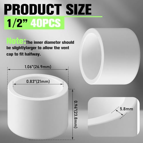 Image of 40 Packs 1 /2 Inch PVC Pipe End Cap, Fitting 0.84 inch OD Schedule 40 Furniture Grade, 1 /2 inch PVC Pipe Plug for DIY Furniture, Garden Shelf, White
