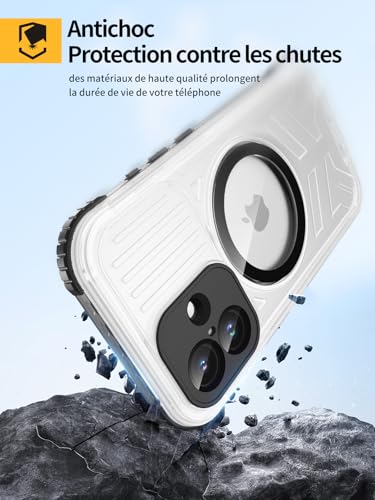 Coque iPhone 16 étanche Lanhiem protection intégrale antichoc et compatible MagSafe noir - 3
