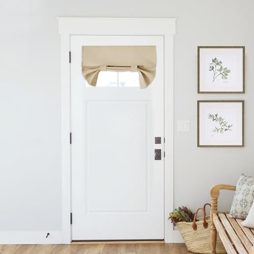 PONY DANCE Small Tricia Door Curtains - Blackout, Tie-Up Shades for Kitchen Storage. Ideal Alternative for Self Wall Cabinet Doors (Biscotti Beige, 1 Panel)