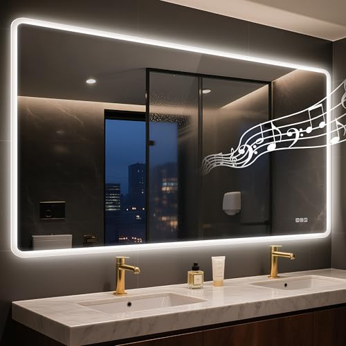STARLEAD 59"x36" LED Bathroom Mirror with Bluetooth Speaker, 3 Color Temperature, Stepless Dimming, Anti-Fog, Touch Control, Wall-Mounted Vanity Mirro