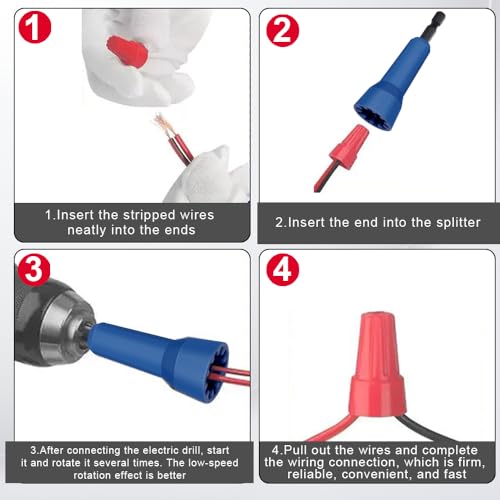 Image of 4 Pcs Wire Twister Tool for Drill, Wire Nut Twister Wire Stripper Tool Connector Driver with 1 /4 inch Chuck Cable Quick Stripping Electricians Tools