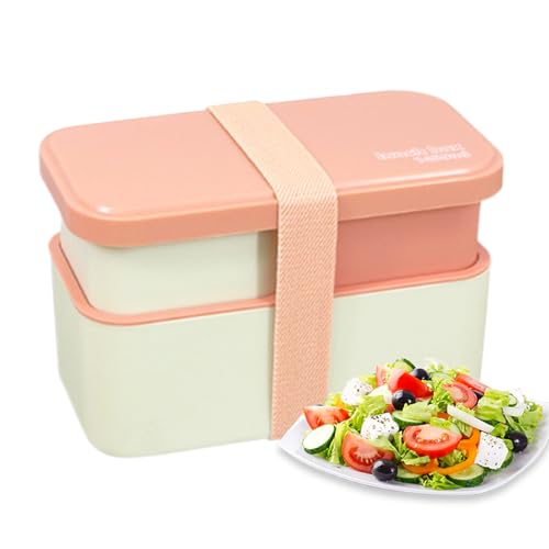 Gwtdtoad 大人用ランチボックス, 1450ml 漏れ防止 スタッカブル ボウル, 2段重ね容器 取り外し可能なカトラリーセットと密封ストラップ付き, 職場、大学、学校、ピクニック、旅行用