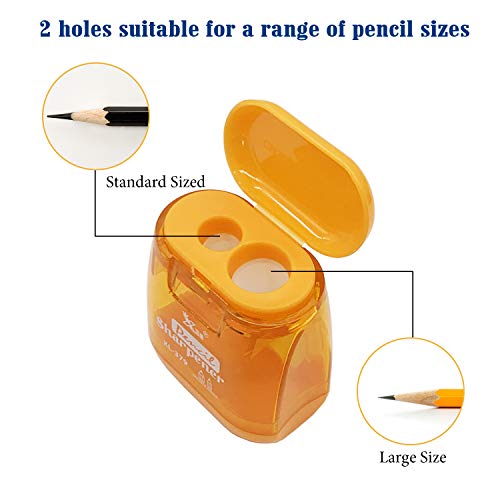 12 Pcs Double Holes Manual Pencil Sharpener-Handheld Plastic Crayon Sharpener With Lid For School, Office And Home Supplies #TOP1