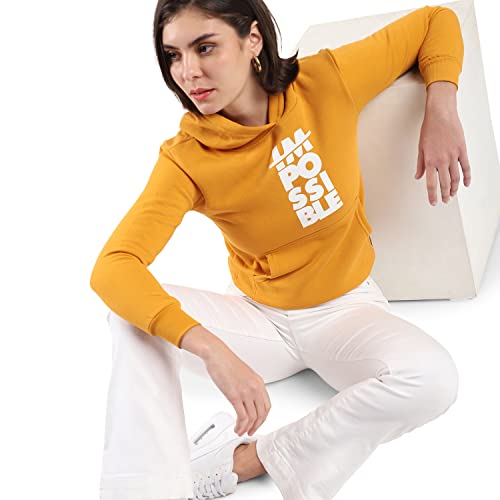 Image of PINACOLADA Women's Cotton Solid Printed Sweatshirt with Hoodie, Regular Fit for Casual Wear Full Sleeve Sweatshirt Crafted with Comfort Fit and High-Performance for Everyday Wear