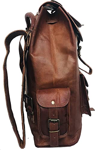 HLC 20" Genuine Leather Retro Rucksack Backpack College Bag Travel Backpack3