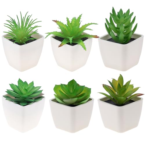Gresorth 6 piante grasse artificiali in vaso, decorazione finta di aloe verde, modello realistico, mini bonsai, ornamento per casa, bagno, camera da letto, davanzali